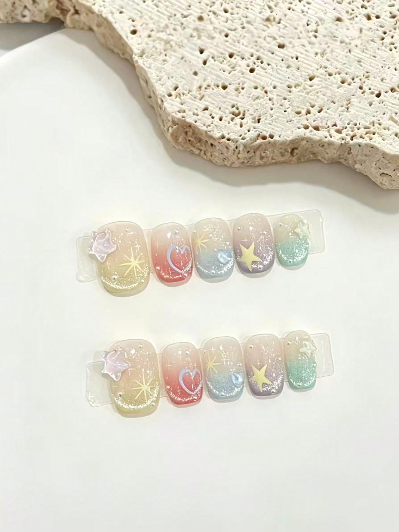 Nail Art Maroon - 10-Piece Set of Macaron Rainbow Gradient