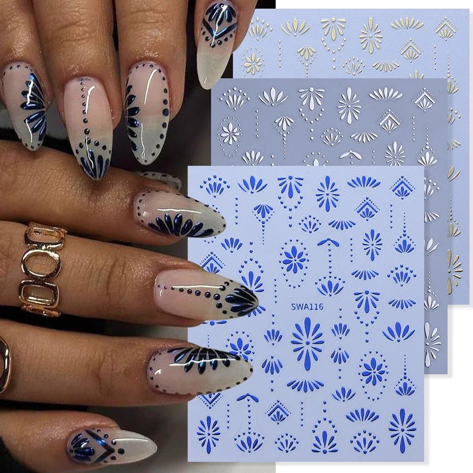 Nail Art France - 3pcs Bohemian Style Nail Stickers Gold