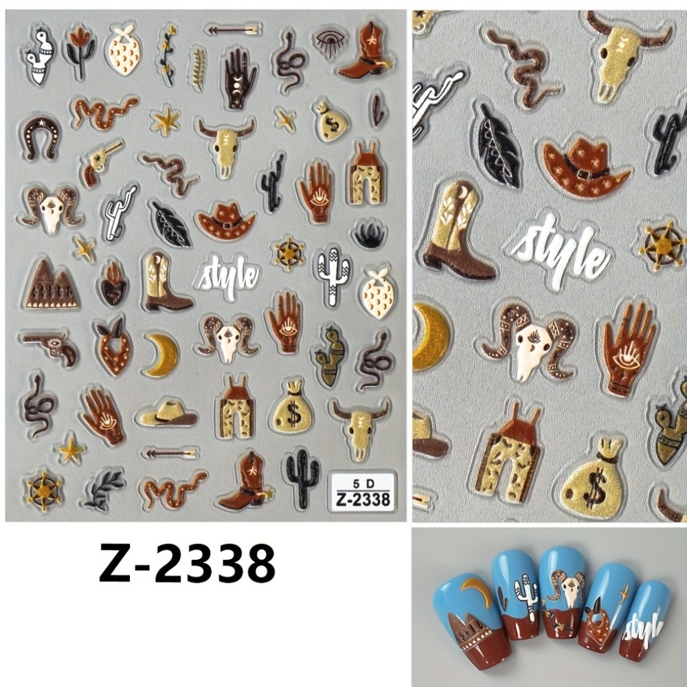 5D 3D Relief Brown Western Cow - đánh giá và giá Nail Art France