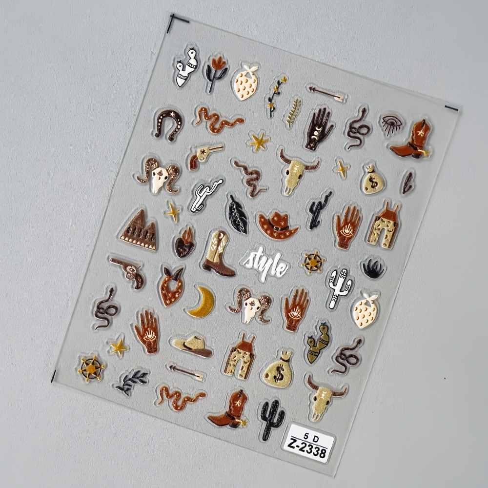 5D 3D Relief Brown Western Cow - đánh giá và giá Nail Art France