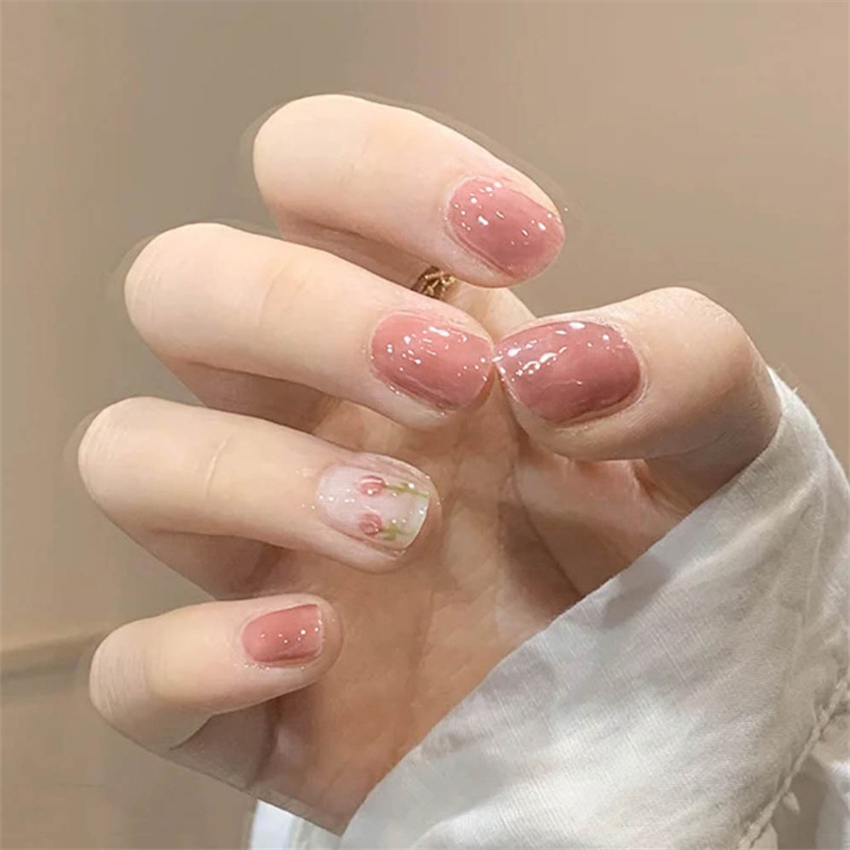 24PCS Short Acrylic Golden Hea - đánh giá và giá Nail Art Maroon