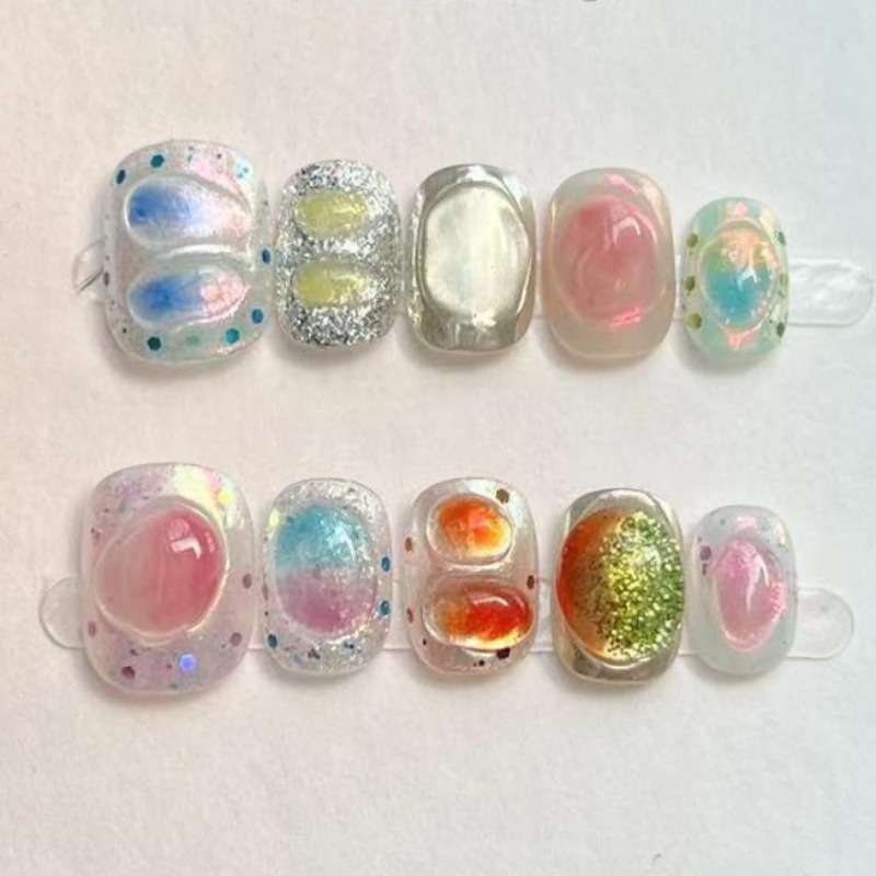 10Pcs Cute Short Round Handmad - đánh giá và giá Nail Art Full Color