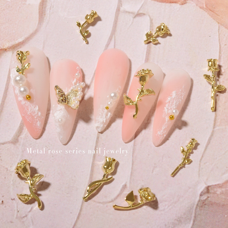 10 Chiếc 3D Hoa Hồng Móng Tay  - đánh giá và giá Nail Art Rose Gold