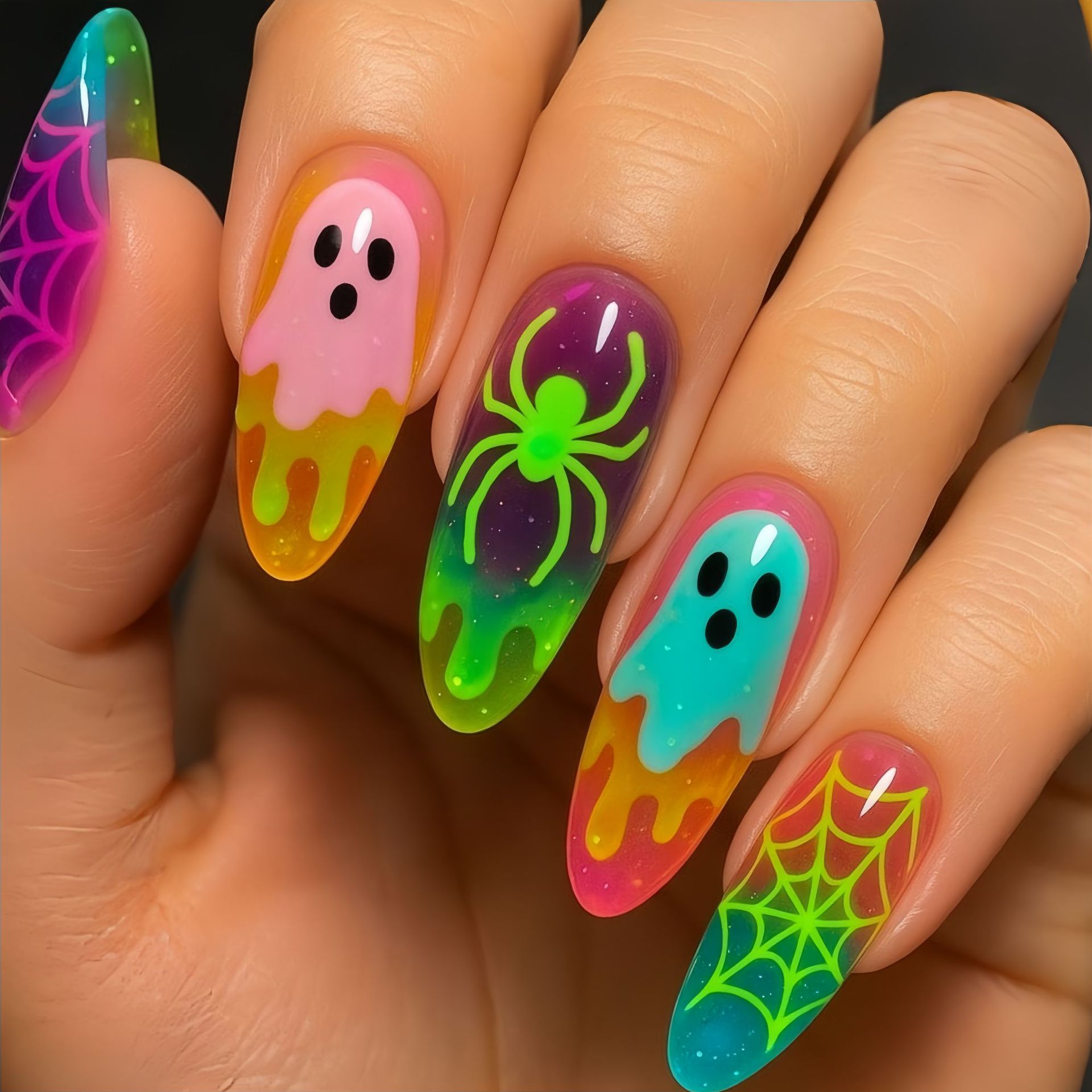 Neon Gradient Color Halloween  - đánh giá và giá Nail Art Full Color