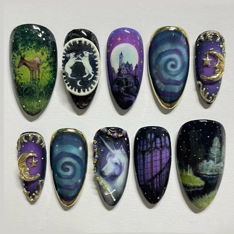 24pcs Fantasy Celestial Horse  - đánh giá và giá Nail Art Maroon
